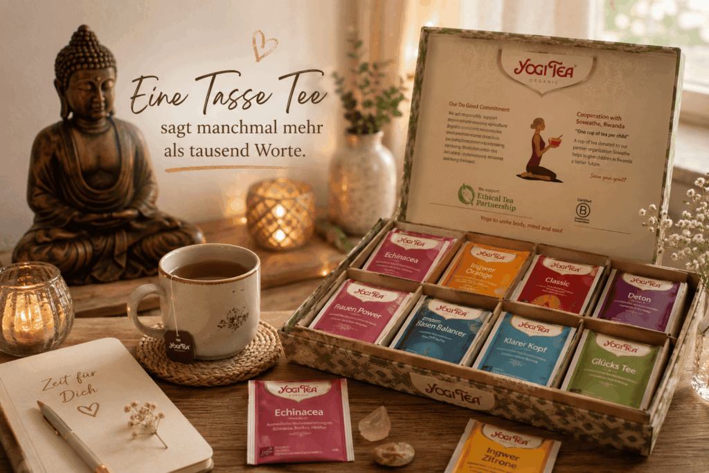 beruhigender teemoment mit buddha und kerzen