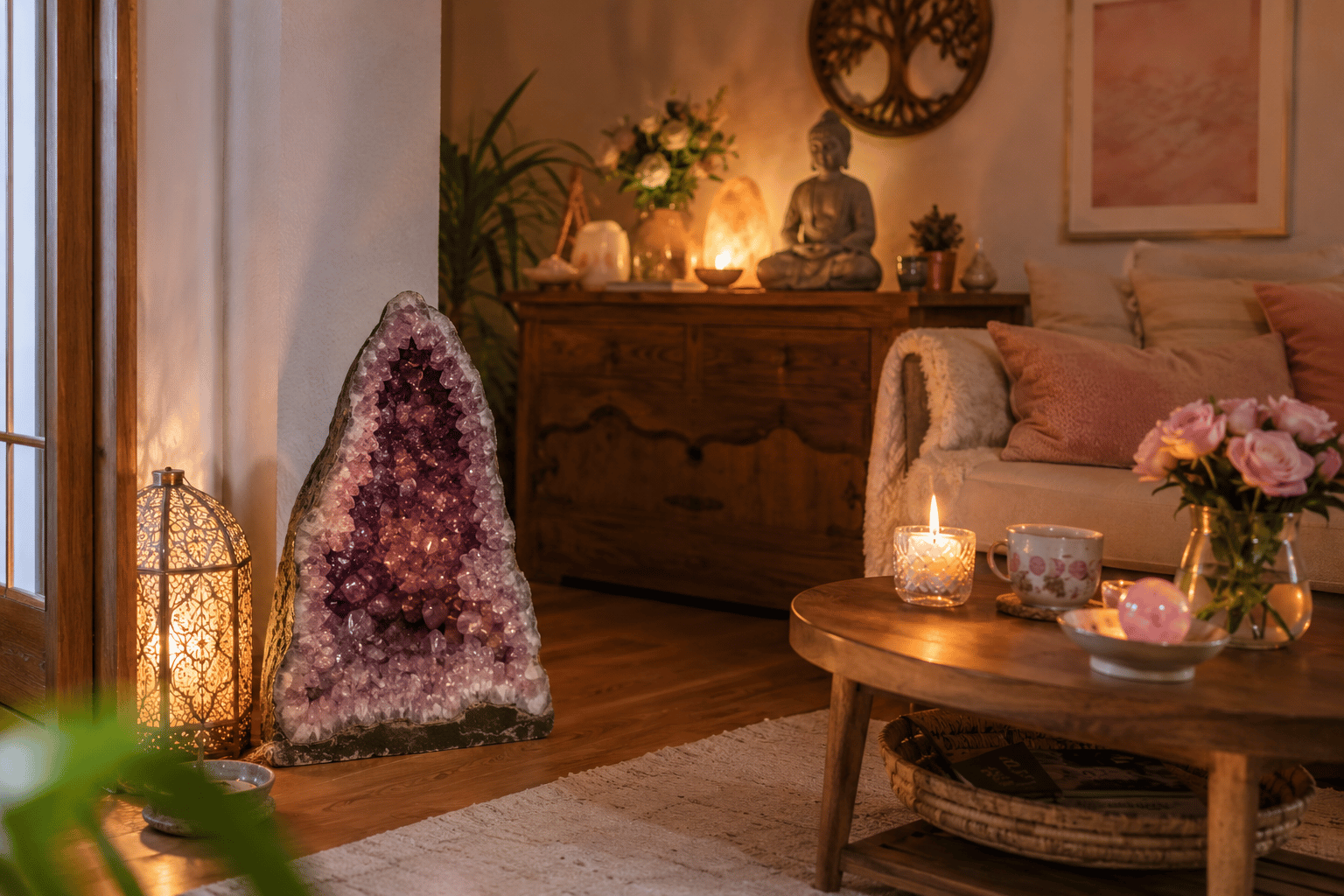Amethyst – Der Stein der Klarheit gemütliche meditationsecke mit amethyst