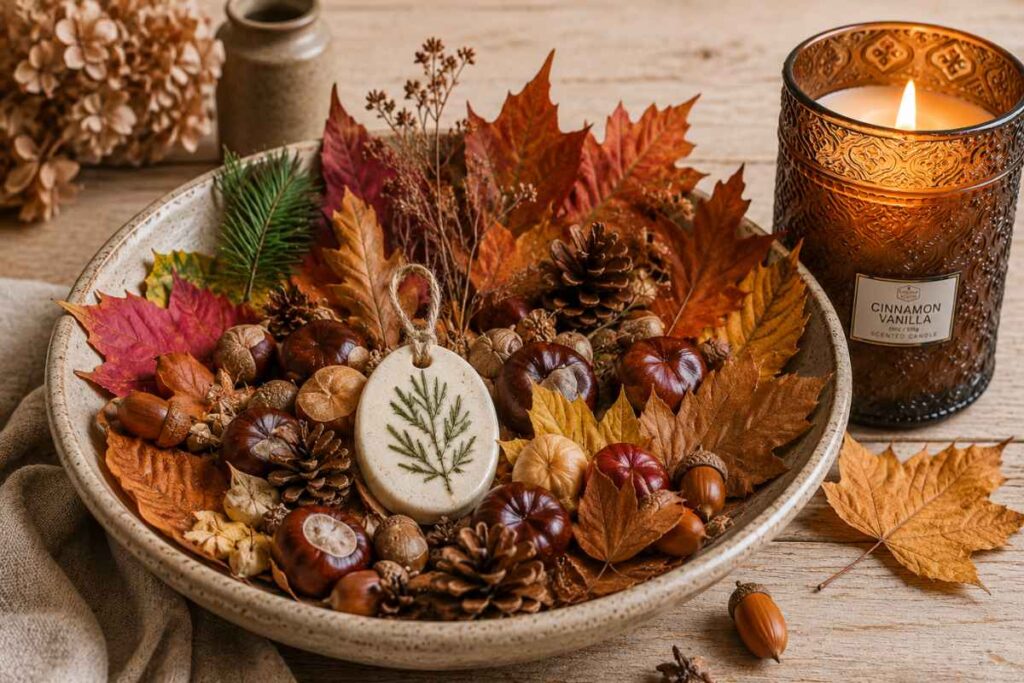 So zieht der Herbst bei mir ein herbstliche schale mit kerzenschein