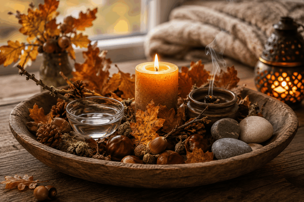 herbstliche tischdekoration mit kerzenlicht