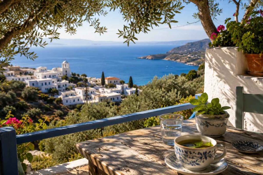 mediterraner morgenblick mit minzteeMediterraner Morgenblick mit Minztee