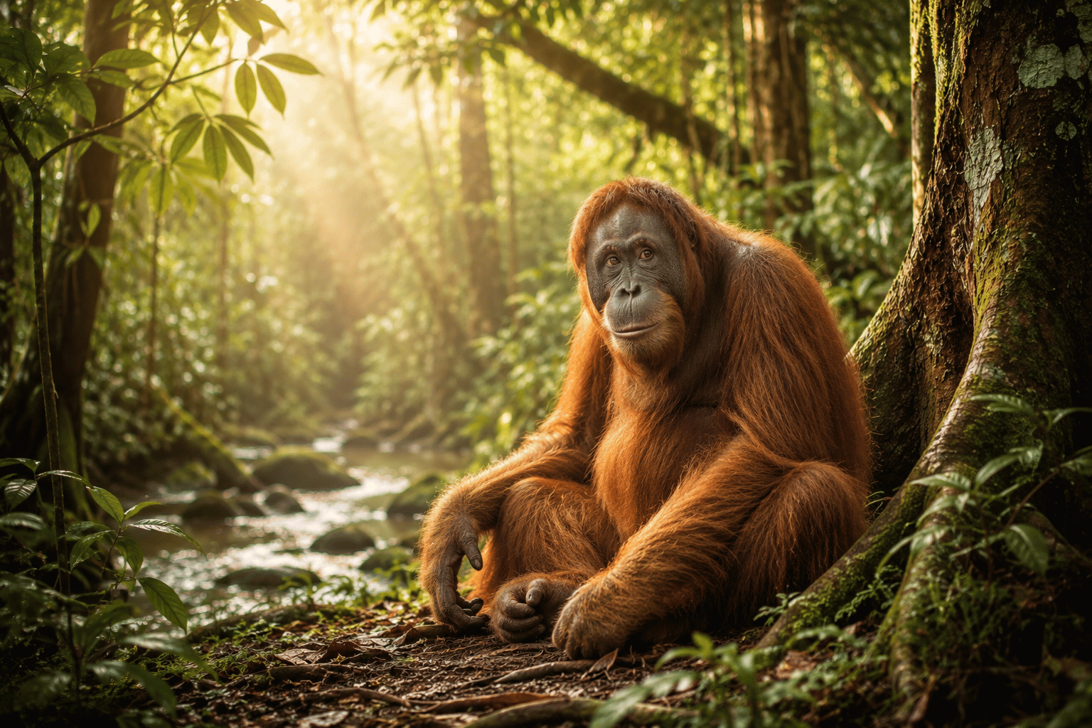 Wenn Dir der Orang-Utan begegnet Orang-Utan im tropischen Regenwald Indonesiens – Symbol für Weisheit, Gelassenheit und Verbundenheit