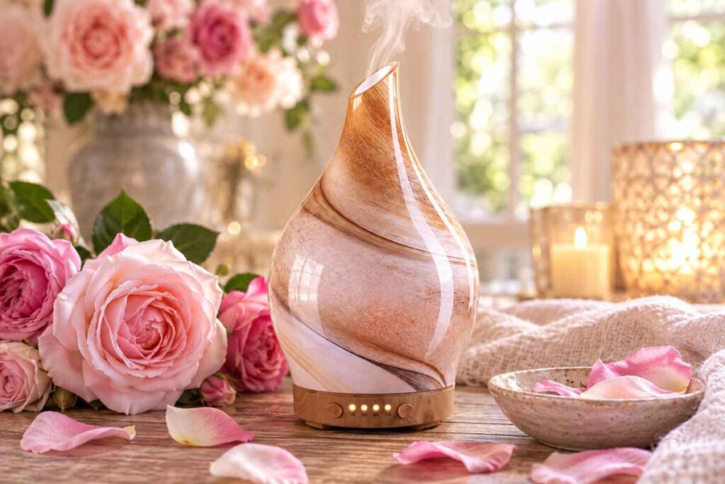 Ein Spaziergang durch den Rosengarten romantischer diffuser mit rosen und kerzenlichtRomantischer Diffuser mit Rosen und Kerzenlicht