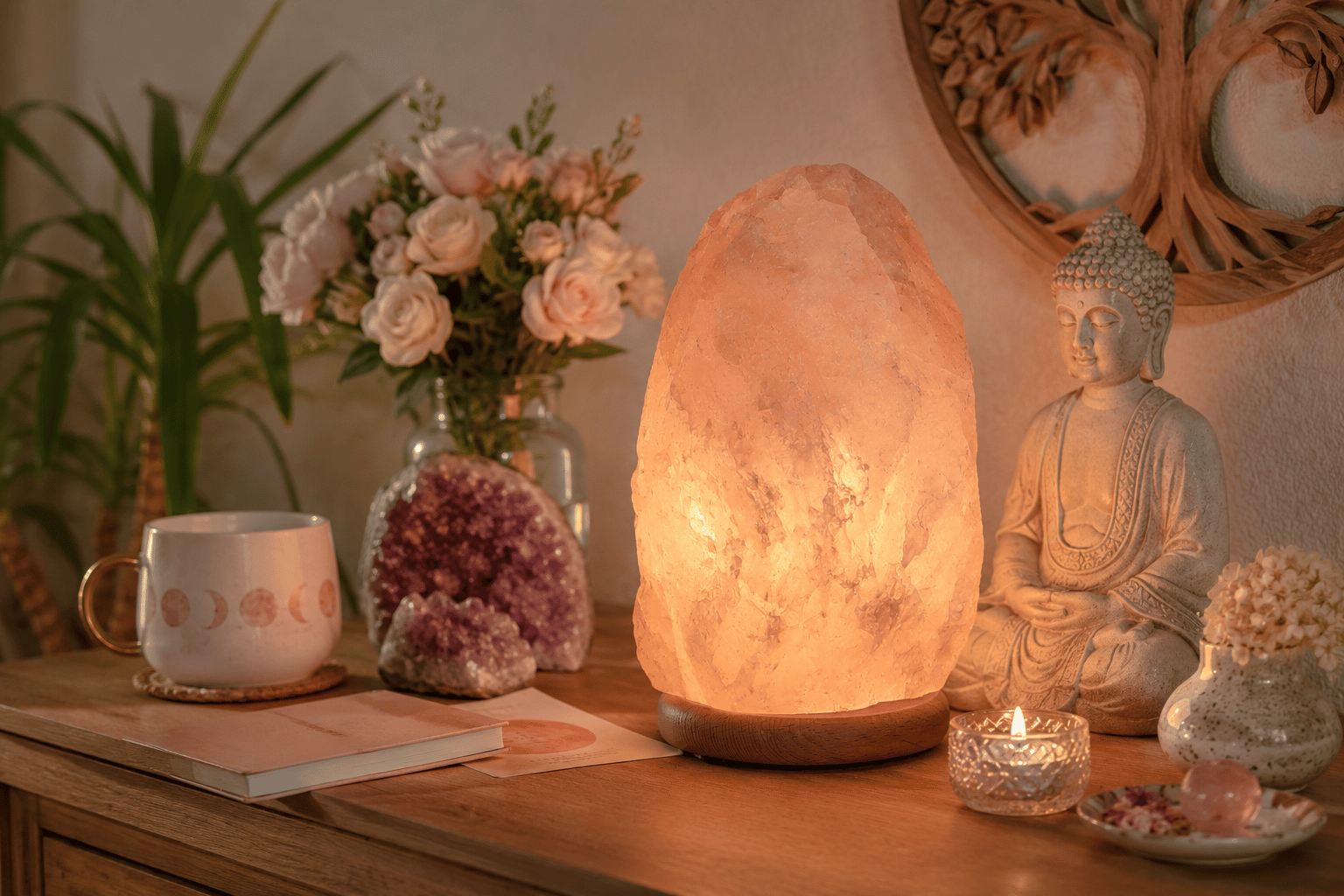rosenquarz lampe