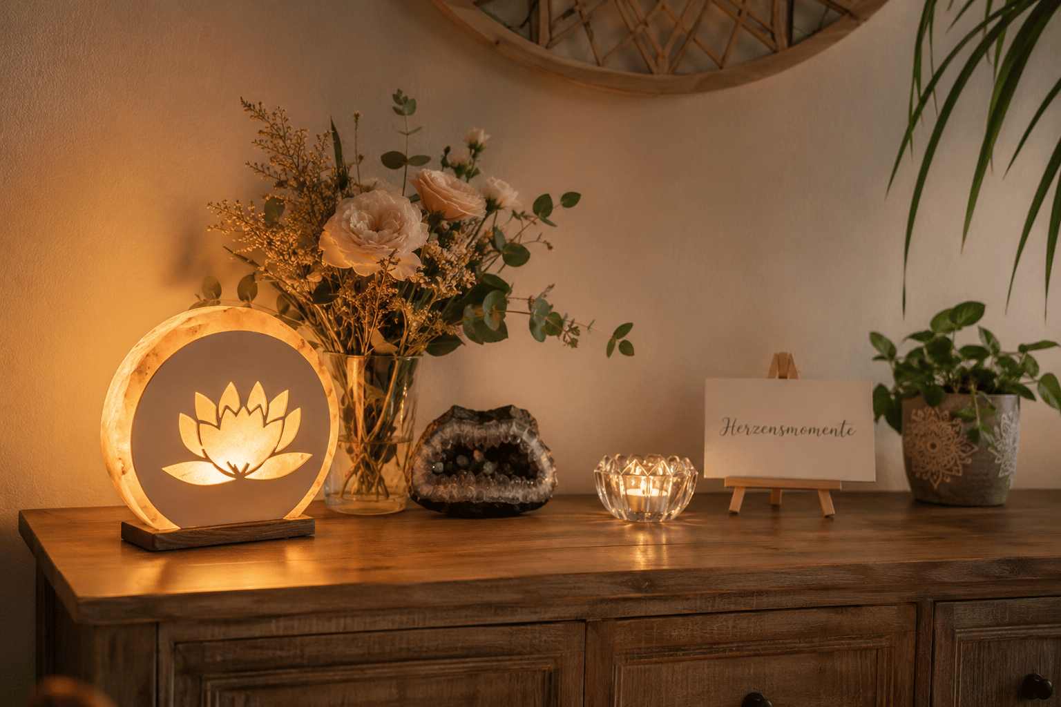 Ein Platz zum Ankommen sideboard mit salzlampe