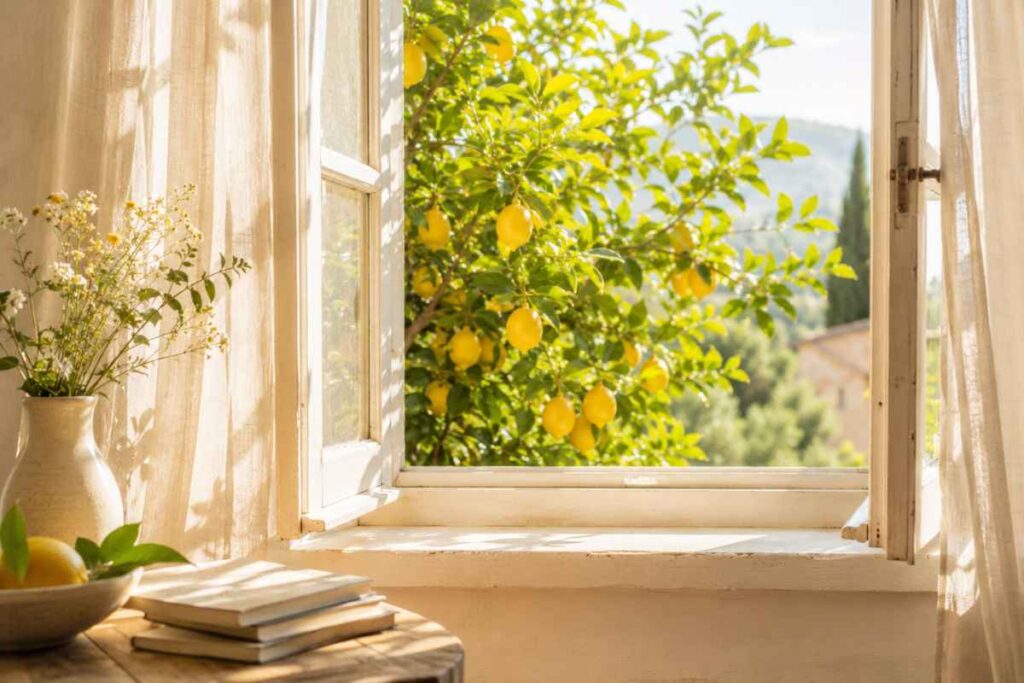 sonniger blick auf den zitronenbaum