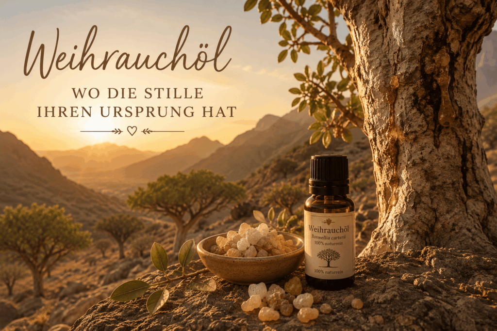 Boswelliabaum mit schimmerndem Weihrauchharz in den Bergen des Oman während einer stimmungsvollen Duftreise.