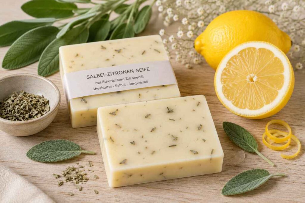 Bergkristallseife selber machen – ein besonderes Geschenk mit Weihrauch & Zitrone handgemachte salbei zitronen seife mit kräutern