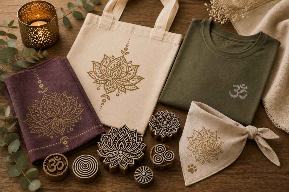 Stempeldruck auf Stoff – spirituelle Geschenkideen mit indischen Holzstempeln indische holzstempel textildruck