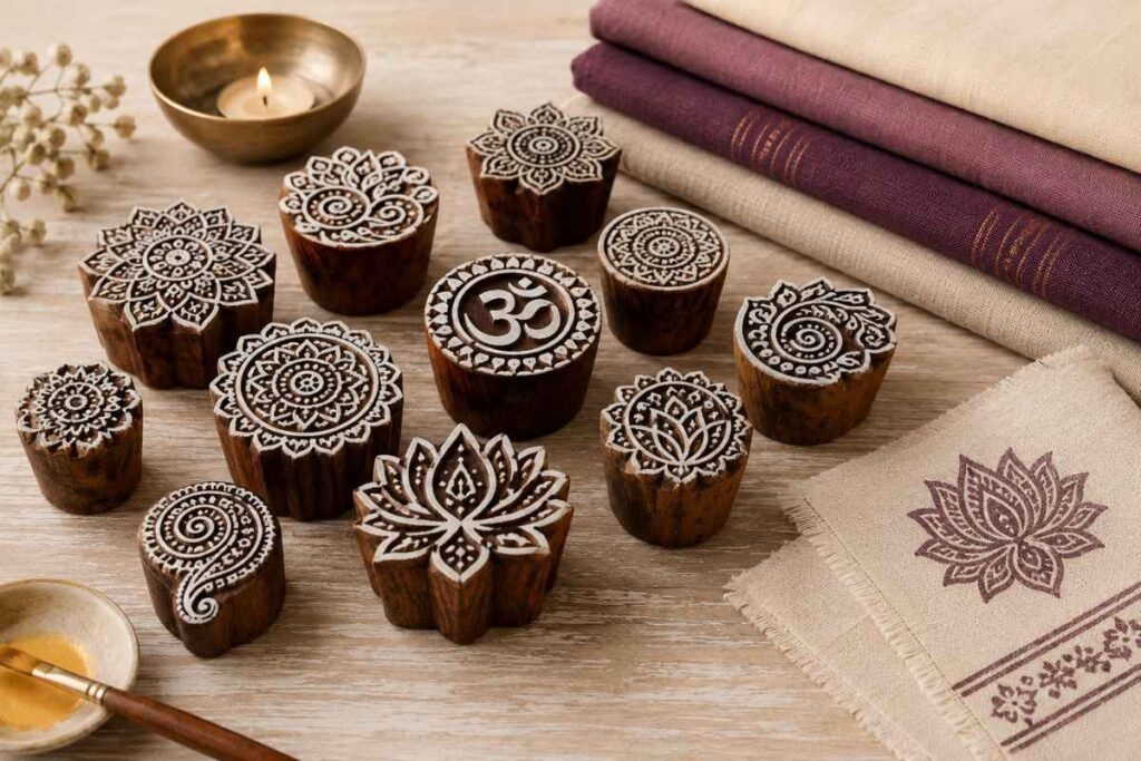 Stempeldruck auf Stoff – spirituelle Geschenkideen mit indischen Holzstempeln indische holzstempel für stoffdruck